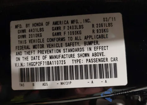 2011 Honda Accord 2.4 Ex z USA, uszkodzony, nr VIN 1HGCP2F71BA110725